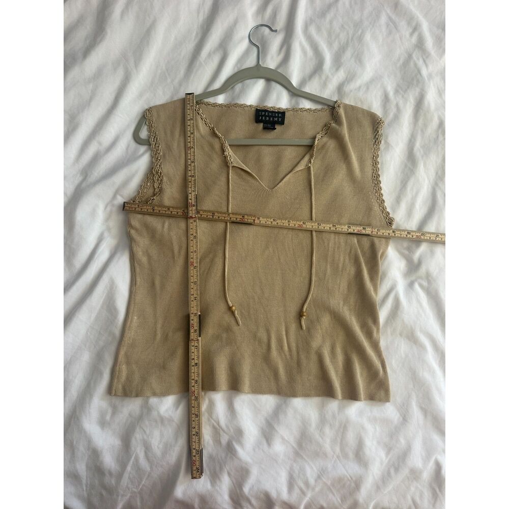 Spenser Jeremy Silk Blend Knit Tank Top Beige Sleeveless V Neck Y2K Women's L - Picture 4 of 7